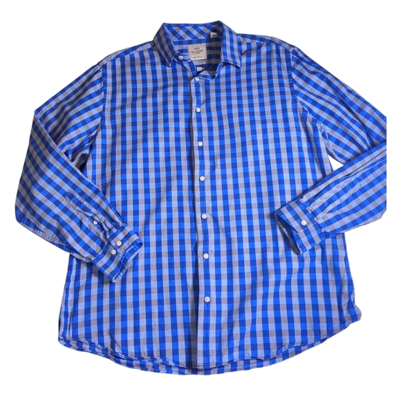 Ben Sherman Button Up Shirt Mens Large Blue L Long Sleeve Check down Stretch - Picture 3 of 4
